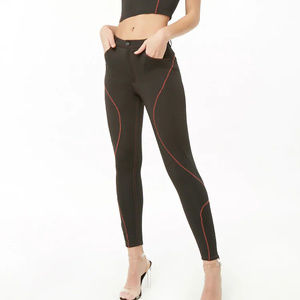 FOREVER 21 Black Red Seam Scuba Moto Pants S NWT